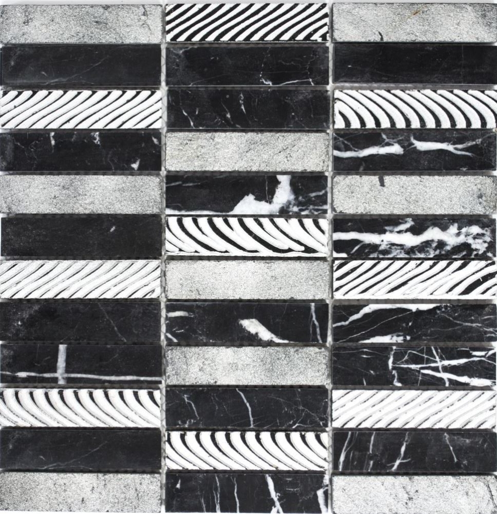 Baguettes de mosaique argent noir mosaique de marbre 40-STN89