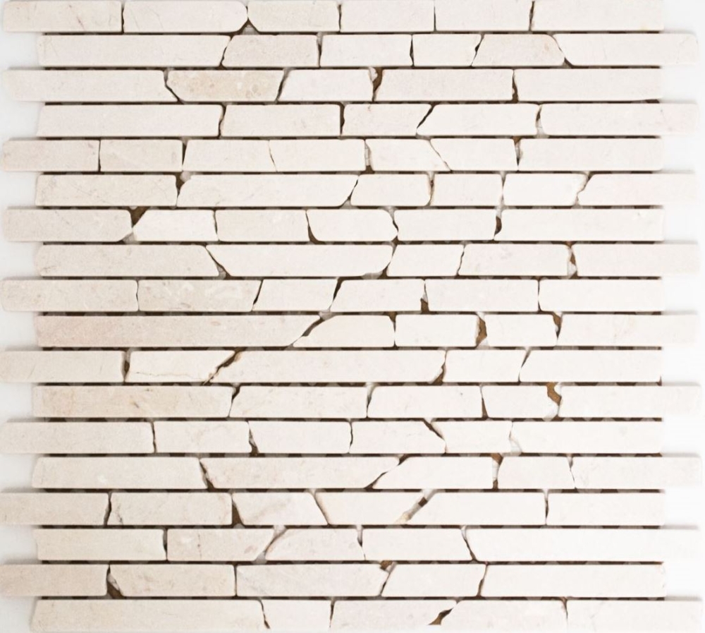 Mosaique en batonnets de marbre blanc cream Botticino Anticato 40-0102