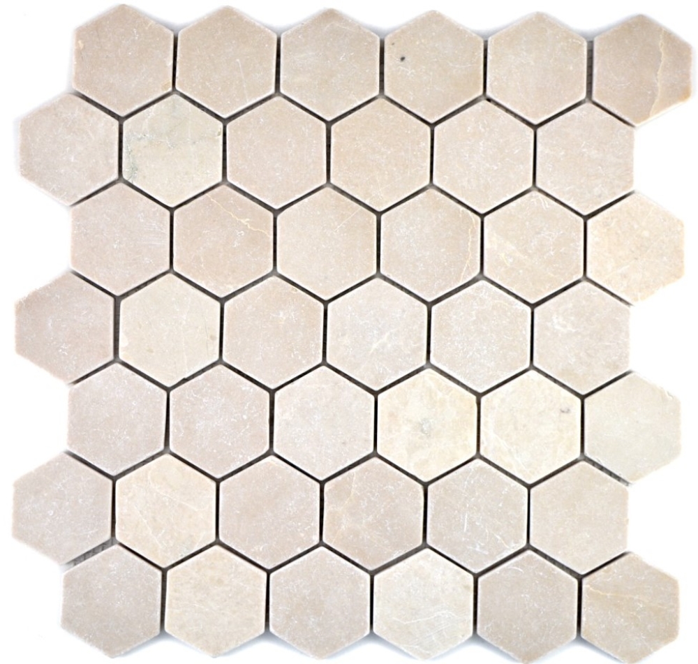 Hexagonale Mosaik Naturstein Fliese Marmor cream beige Botticino Anticato 42-1212