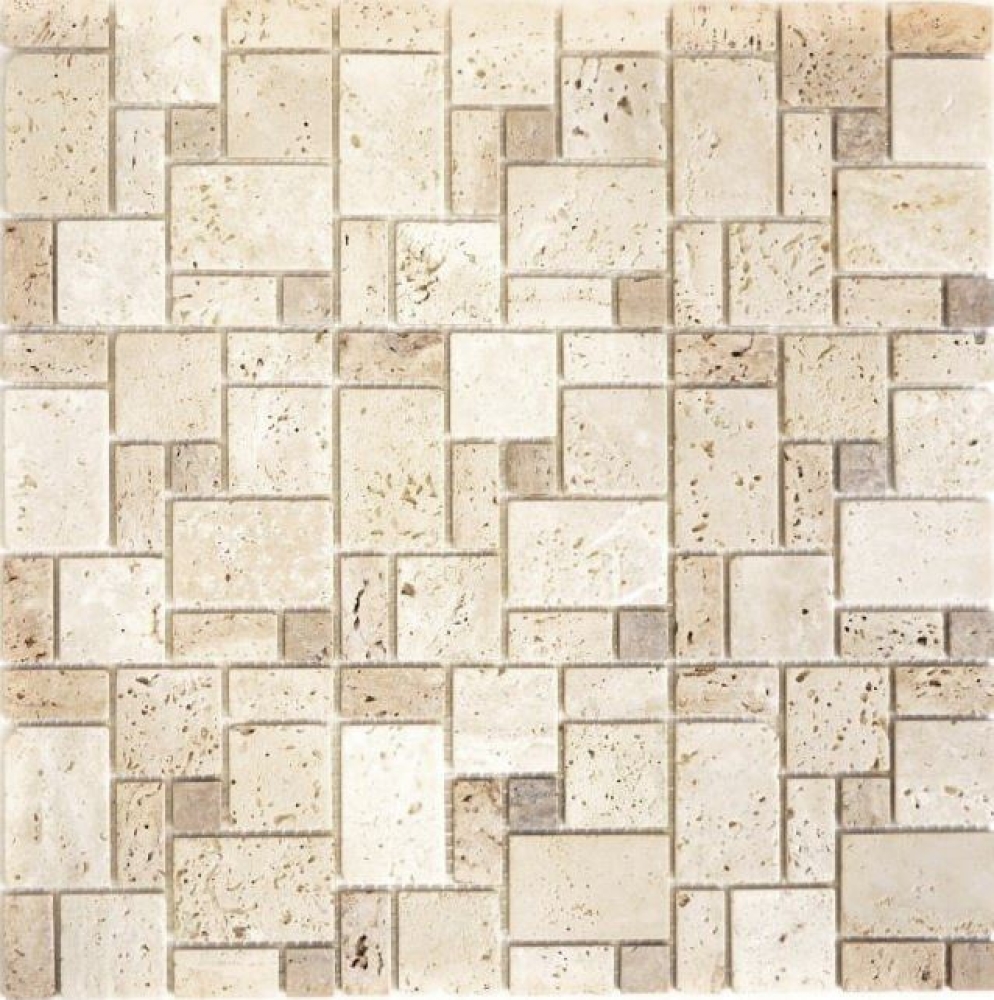 Travertin Mosaik Fliese Natursteinmosaik Kombination beige braun 43-1212-15