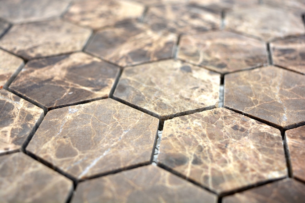Hexagonale Mosaik Naturstein Fliese Marmor Impala braun poliert 42-1311