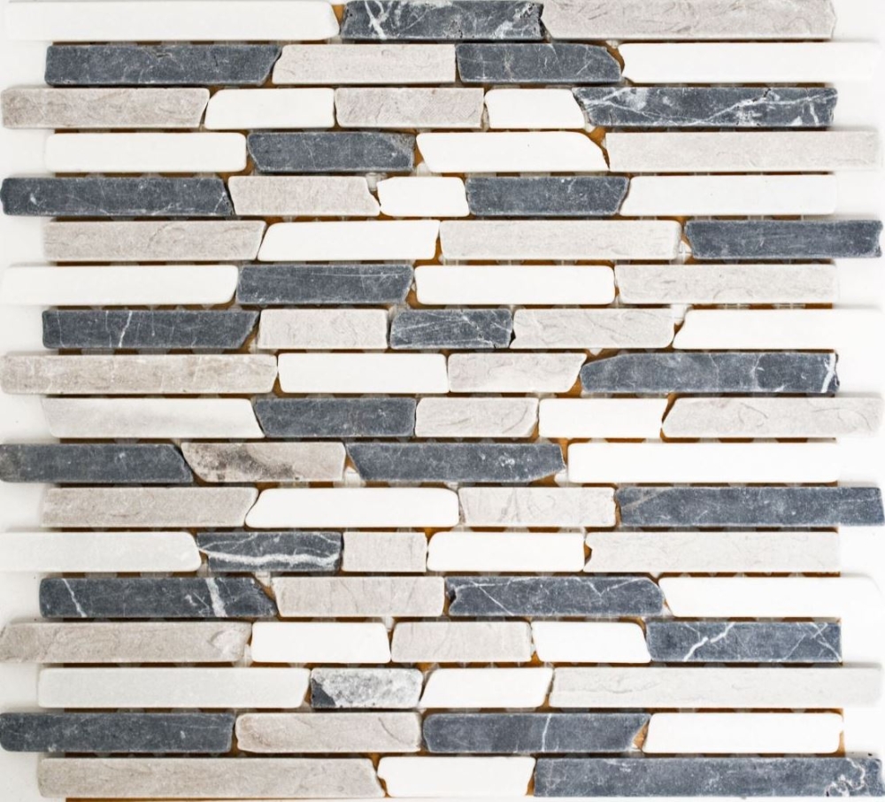 Mosaico Ladrillo mezcla Botticino Gris Nero marmol ladrillo bond look beige gris negro mate