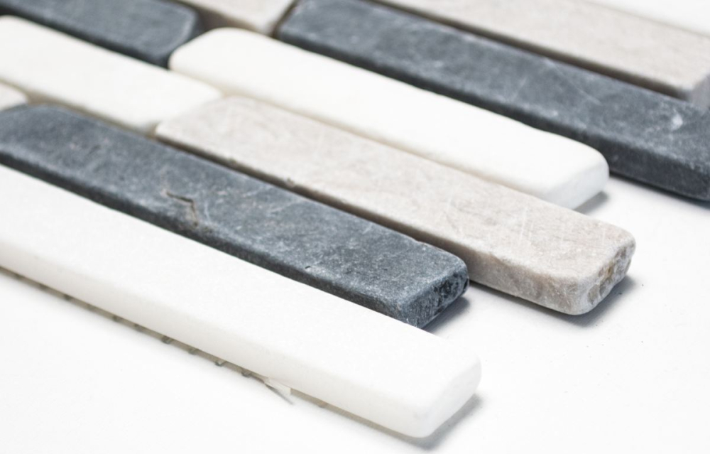 Mosaico Ladrillo mezcla Botticino Gris Nero marmol ladrillo bond look beige gris negro mate