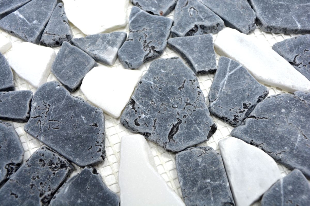 Bruchmosaik Polygonal Marmor Natursteinmosaik weiß Bianco anthrazit nero 44-0204