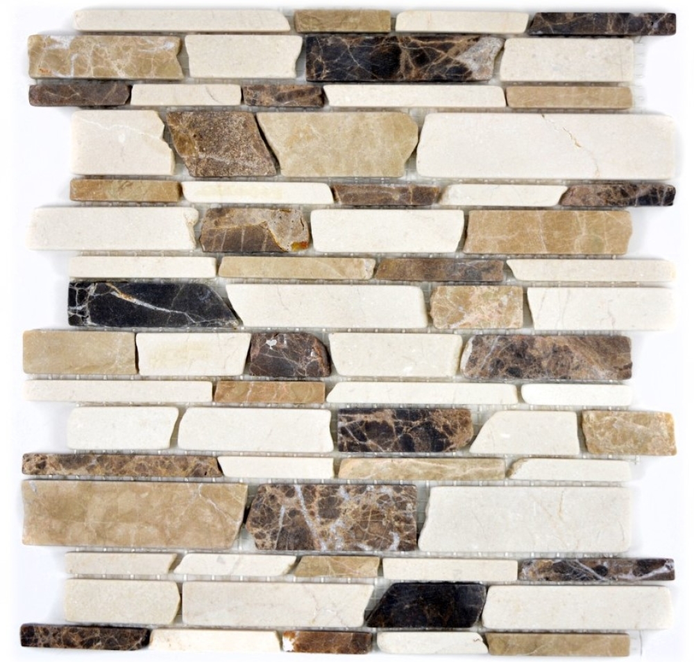 Mosaik Fliese Marmor Natursteinmosaik beige braun Brickmosaik Castanao Biancone 40-12-295