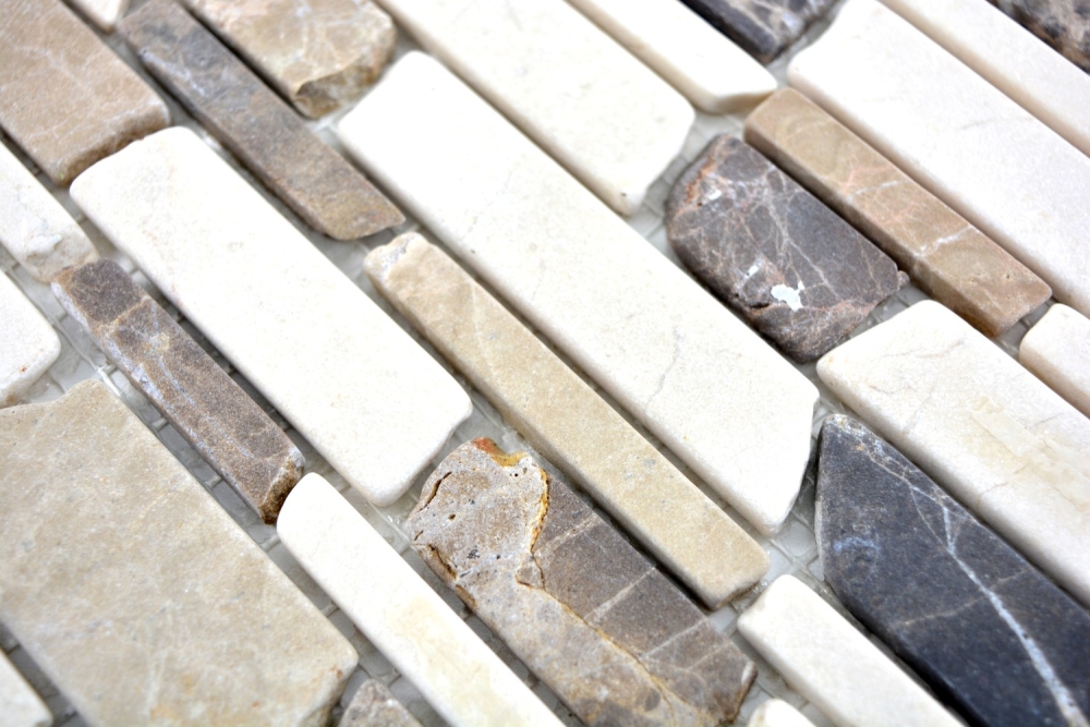 Mosaique aspect maconnerie Marbre mix beige marron mat - 10 feuilles de mosaique