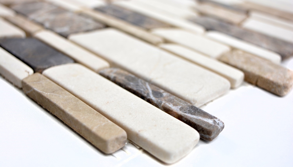 Mosaique aspect maconnerie Marbre mix beige marron mat - 10 feuilles de mosaique