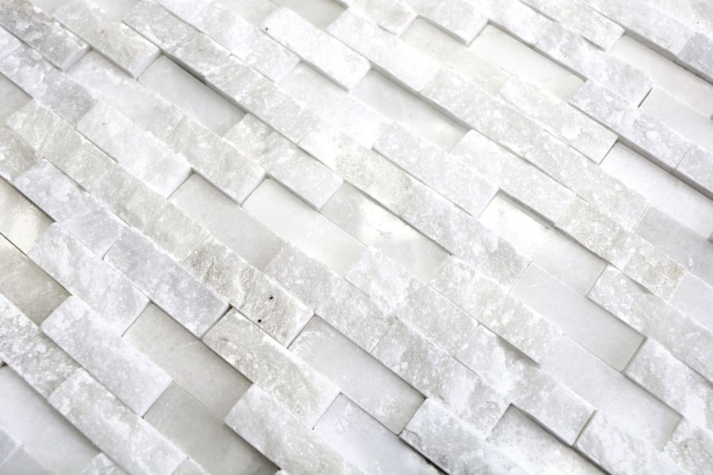 Splitface Mosaik Fliese Marmor Natursteinwand Brick weiß cream 40-3D11