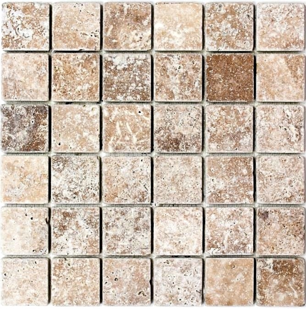 Mosaique Carre Noce Antique Travertin noyer mat R10C