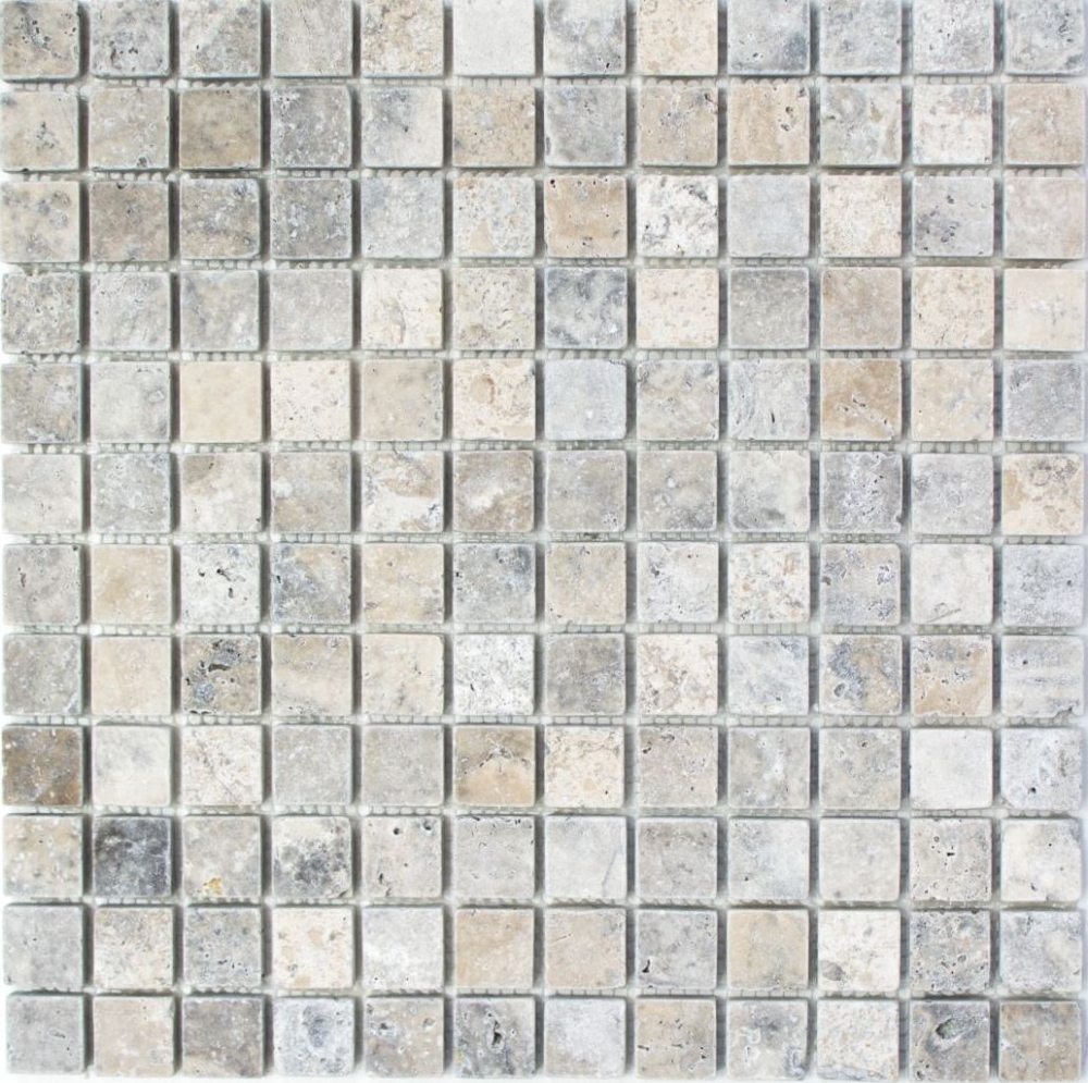 Travertin Mosaik Fliese Natursteinmosaik hellgrau silber Antik 43-47023