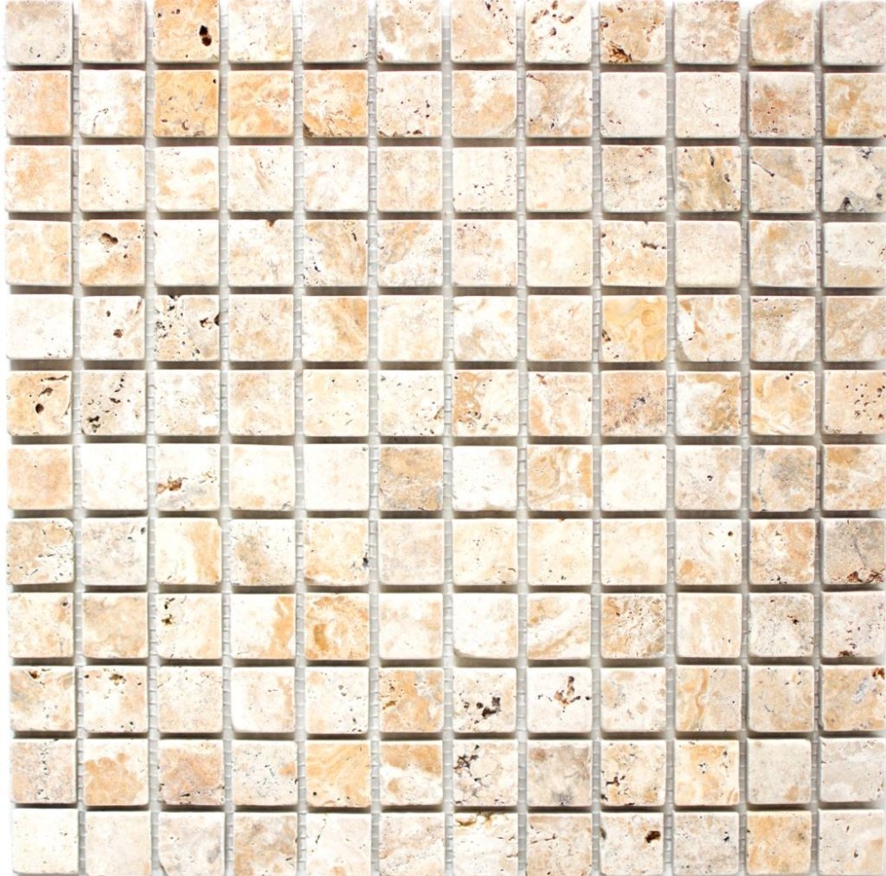 Travertin Mosaik Fliese Natursteinmosaik beige braun gelb gold Antik 43-51023