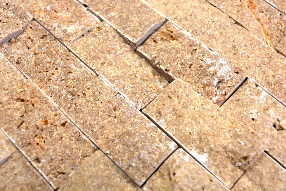Splitface Mosaik Fliese Travertin Natursteinwand Walnuss Brick Noce Travertin 43-44248