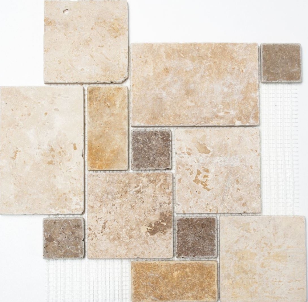 Mosaik Kombinationsoptik Travertin mix beige braun matt - 10 Mosaikblaetter