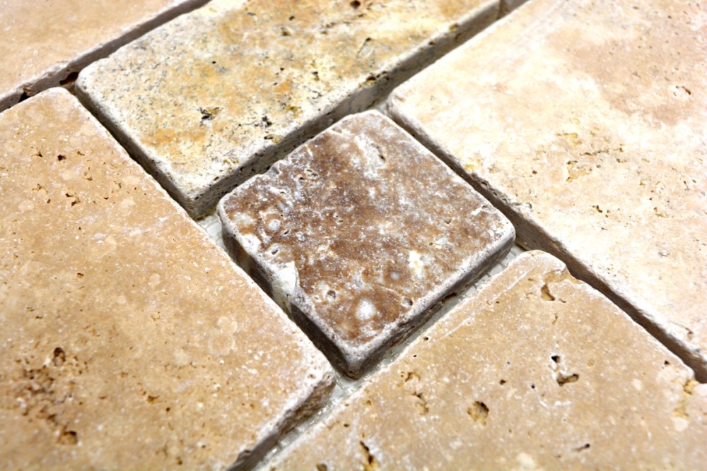 Mosaik Kombinationsoptik Travertin mix beige braun matt - 10 Mosaikblaetter