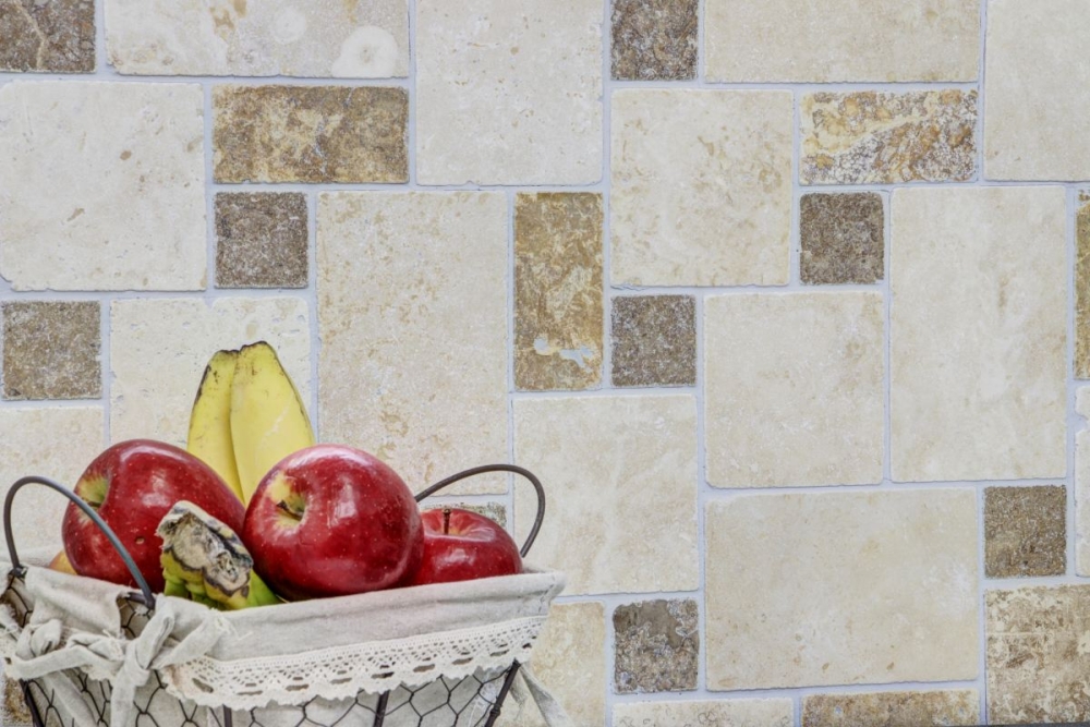 Mosaik Kombinationsoptik Travertin mix beige braun matt - 10 Mosaikblaetter