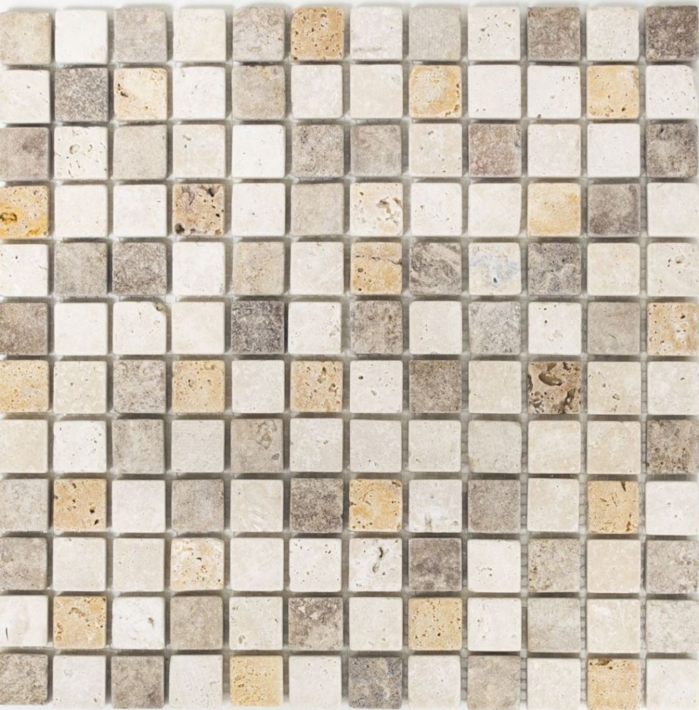 Mosaik Travertin mix beige braun matt - 10 Mosaikblaetter