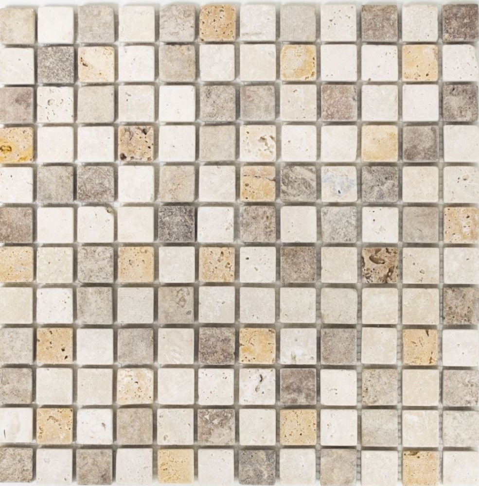 Travertin Mosaik Fliese Natursteinmosaik beige braun getrommelt 43-46380