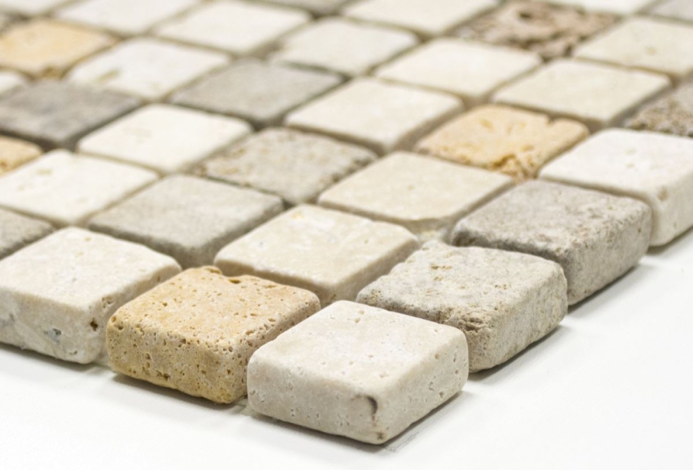 Mosaik Travertin mix beige braun matt - 10 Mosaikblaetter