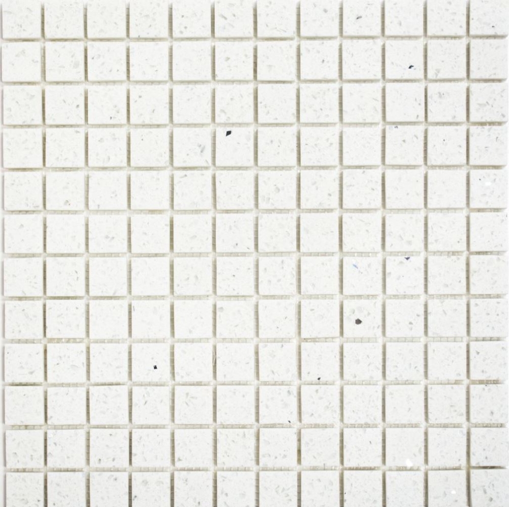Kunststein Mosaik Fliese Quarzmosaik Artificial Weiß Glitzer Fliesenspiegel Wandverblender - 46-ASM21