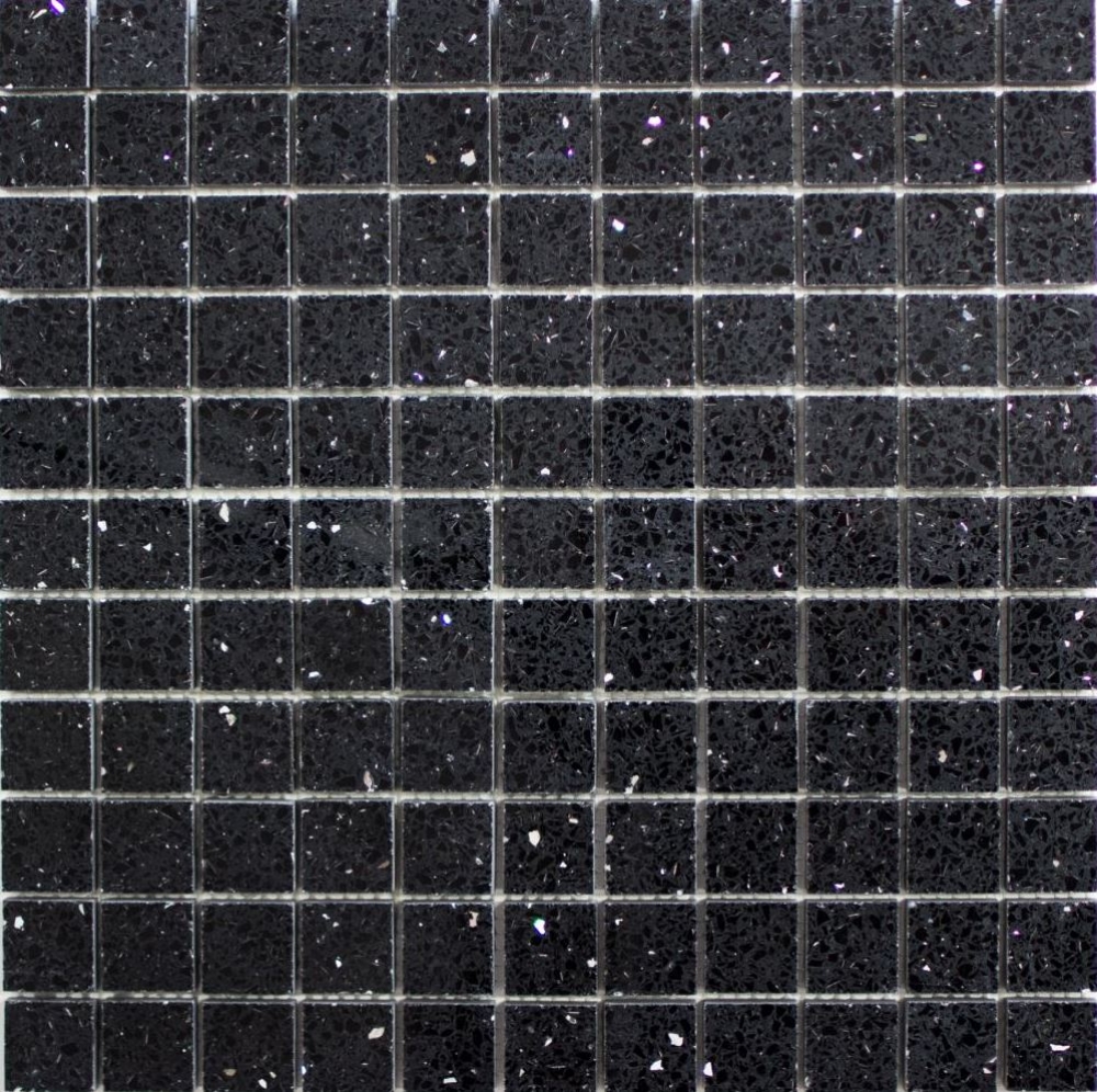 Kunststein Mosaik Fliese Quarzmosaik Artificial Schwarz Glitzer Fliesenspiegel Wandverblender - 46-ASM22