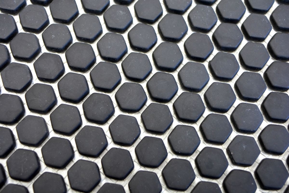 Mosaik Fliese ECO Recycling Glas Enamel Hexagon Schwarz Matt Fliesenspiegel Wandverkleidung - 140-HX11B