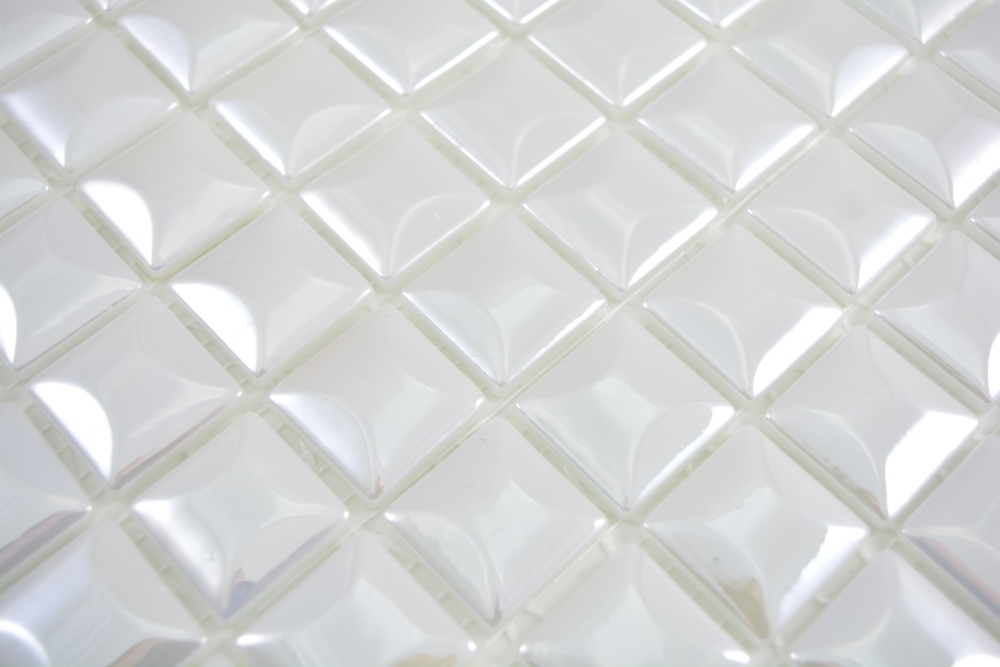 Mosaik Fliese ECO Recycling Glas Weiß Metallic Fliesenspiegel Bad Küche Wand - 350-22