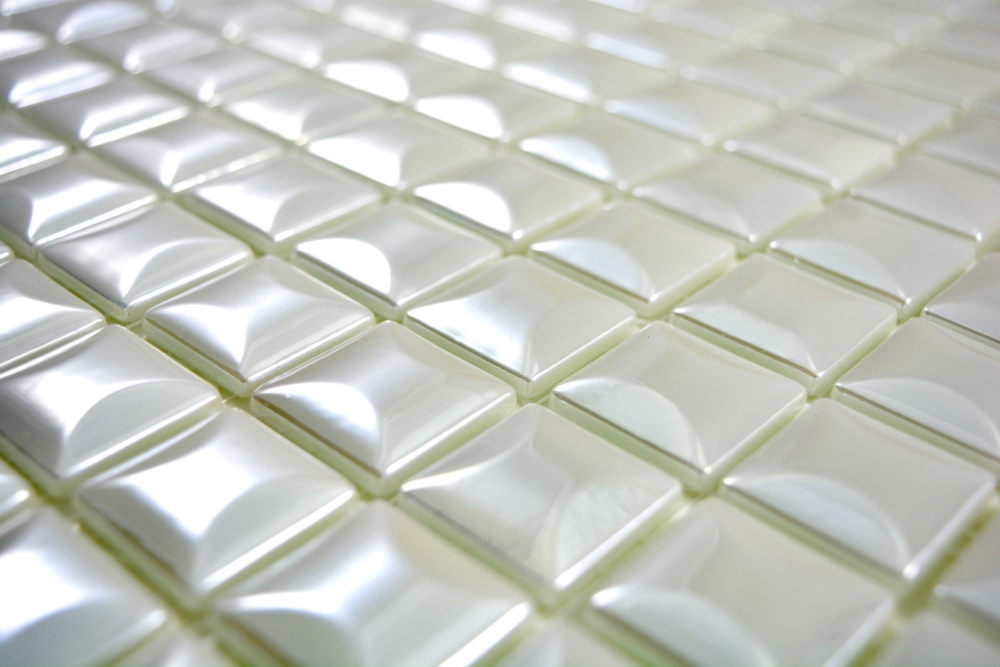 Mosaik Fliese ECO Recycling Glas Weiß Metallic Fliesenspiegel Bad Küche Wand - 350-22