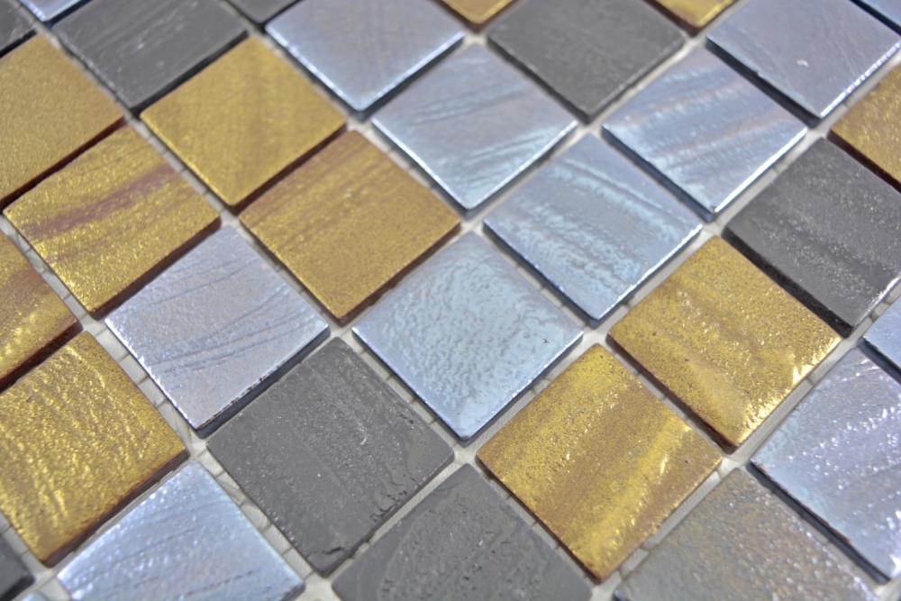 Deluxe Mosaikfliese Glas Recycling Schwarz Anthrazit Satin Gold Bronze Vidrepur Arts - 360-357