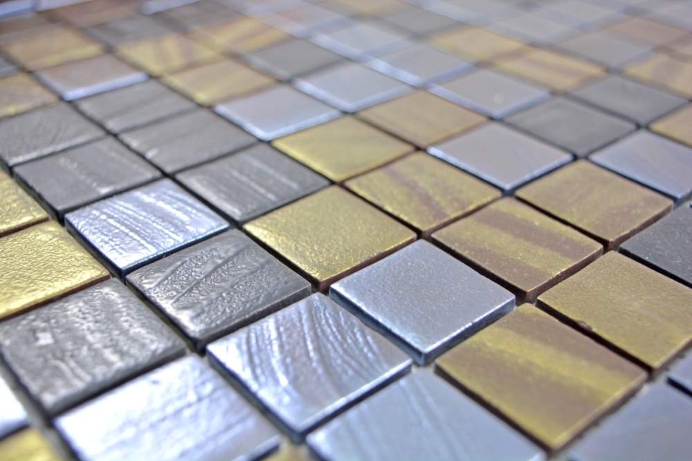 Deluxe Mosaikfliese Glas Recycling Schwarz Anthrazit Satin Gold Bronze Vidrepur Arts - 360-357