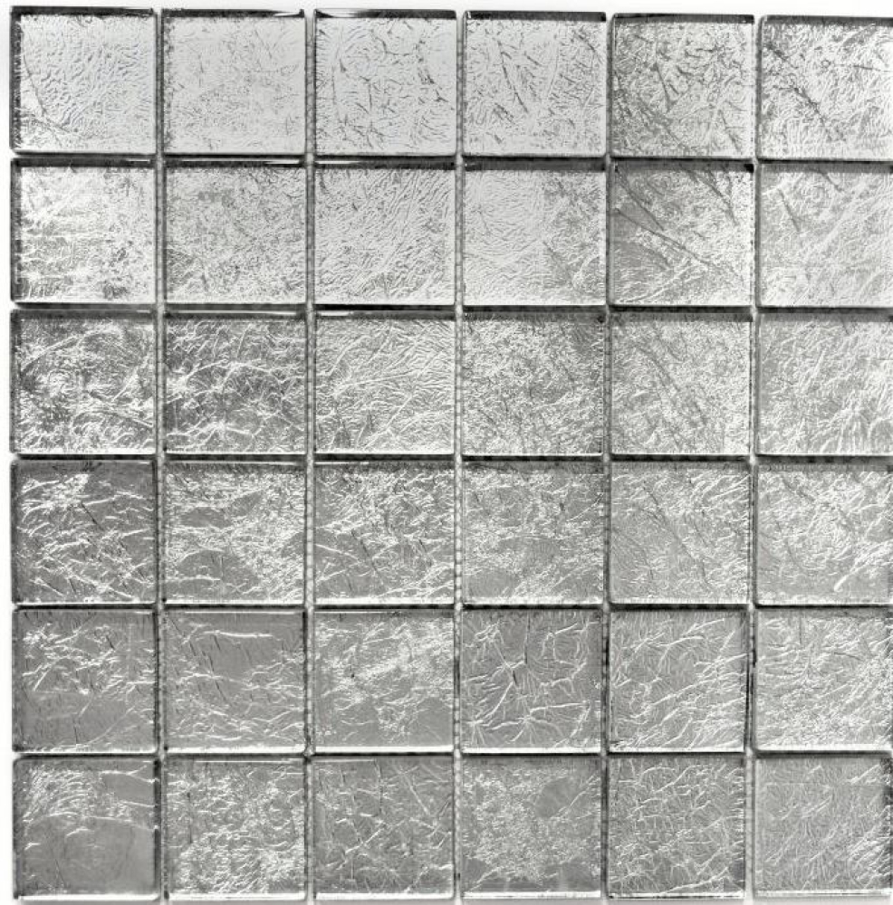 Mosaik Fliese Glasmosaik Silber Struktur Wandverkleidung Küche Bad WC - 123-8SB26
