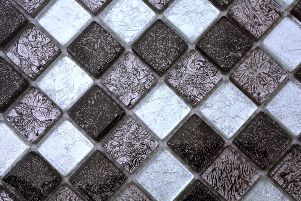 Glasmosaik Fliese Silber Anthrazit Schwarz Struktur Wandfliese Mosaikmatte Küche - 126-1783