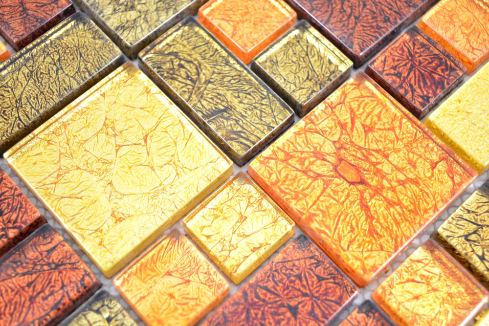 Mosaik Kombinationsoptik Transluzent Crystal mix gold orange braun glaenzend - 10 Mosaikblaetter