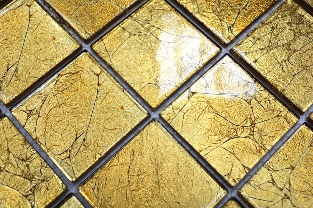 Mosaik Fliese Glasmosaik Gold Struktur Wandverkleidung Küche Bad - 120-0746