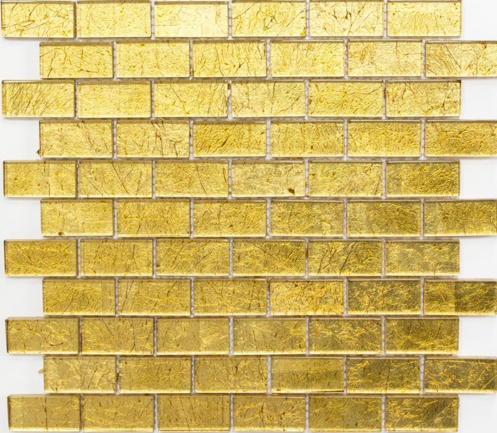 Mosaik Mauerverbandoptik Transluzent Crystal gold glaenzend - 10 Mosaikblaetter