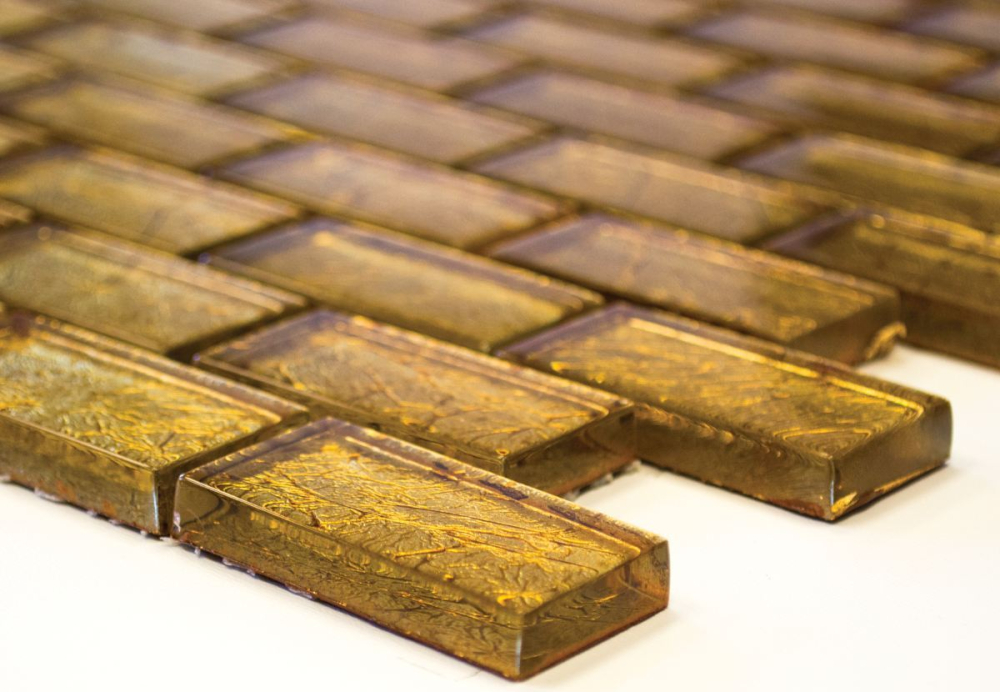 Mosaik Mauerverbandoptik Transluzent Crystal gold glaenzend - 10 Mosaikblaetter