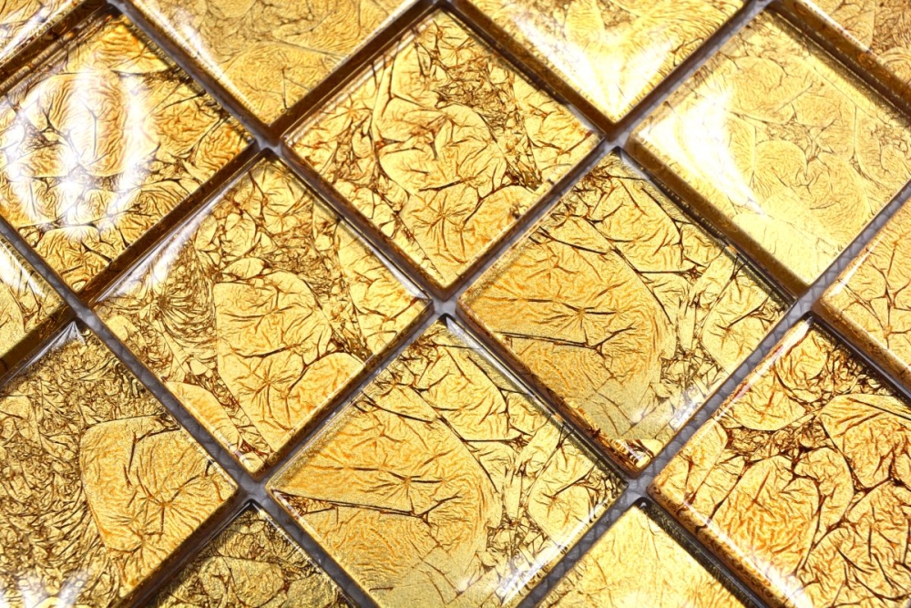 Mosaik Fliese Glasmosaik Gold Struktur Wandfliese Küchenfliese Fliesenspiegel - 120-0786