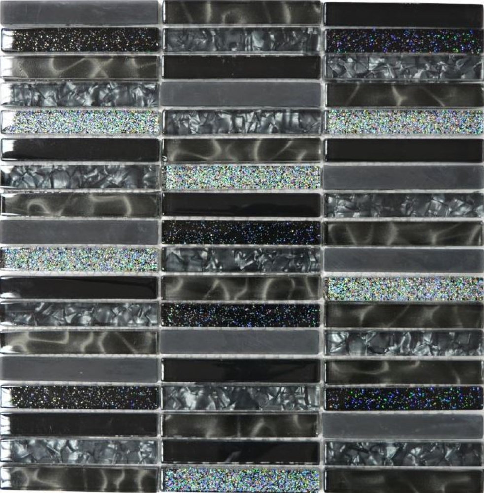 Batonnets de mosaique Mosaique de verre Night black translucide aspect croise noir brillant