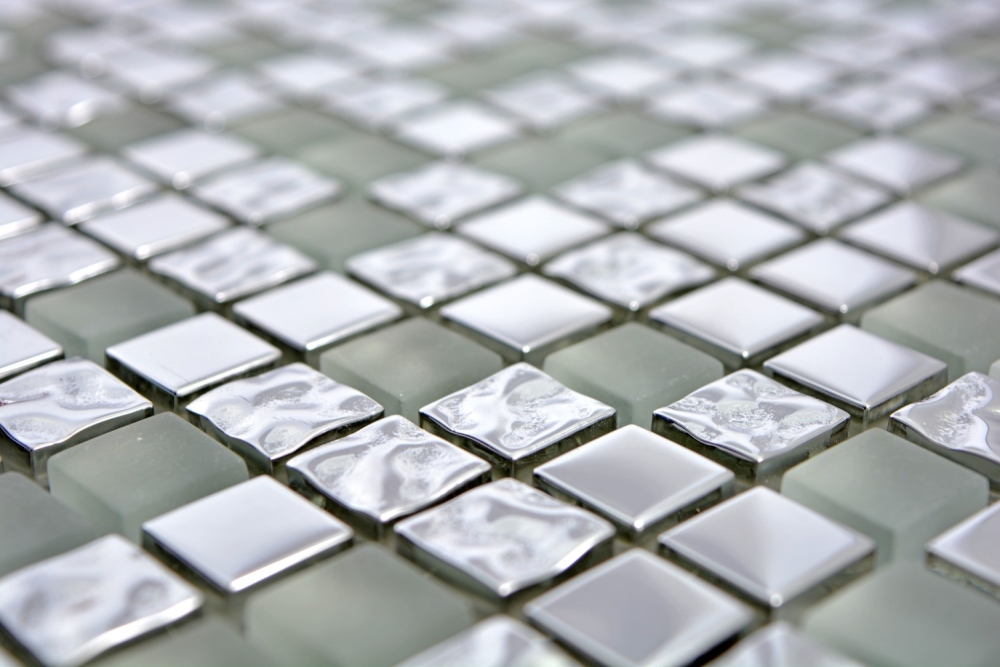 Mosaik Fliese Glasmosaik Silber Gefrostet Milchglas Klar Fliesenspiegel Wand Küche - 92-0217