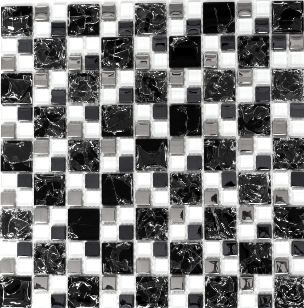 Mosaik Kombination Glasmosaik mix EP schwarz klar silber Transluzent Kombinationsoptik glänzend