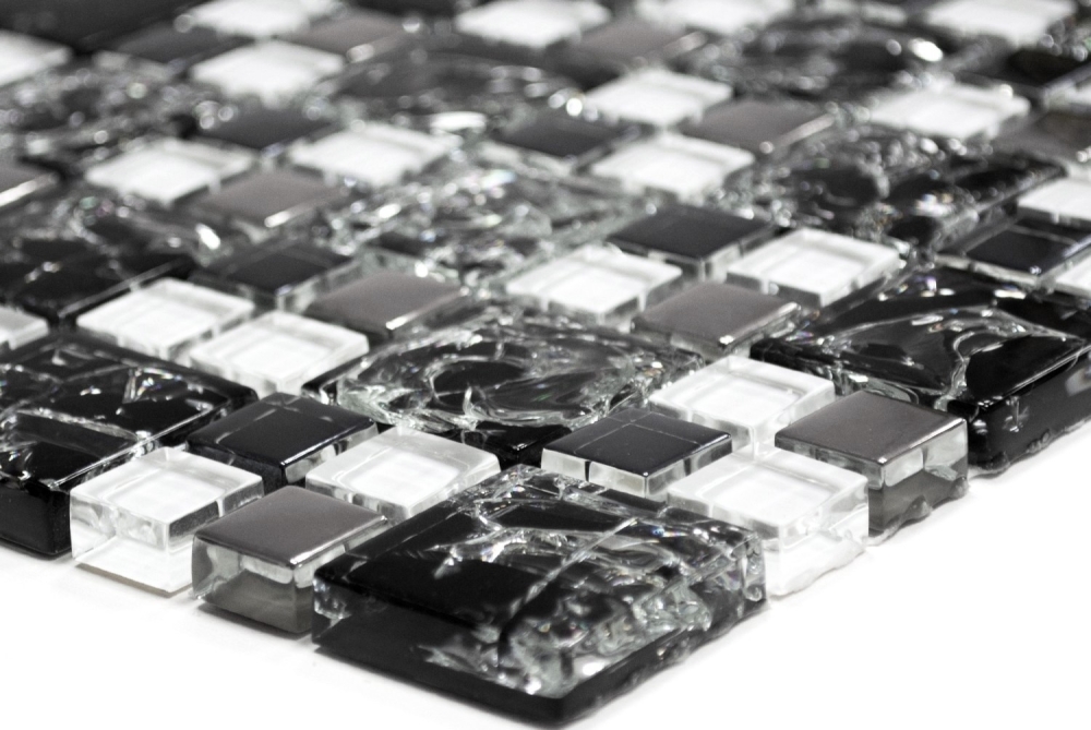 Mosaik Kombination Glasmosaik mix EP schwarz klar silber Transluzent Kombinationsoptik glänzend