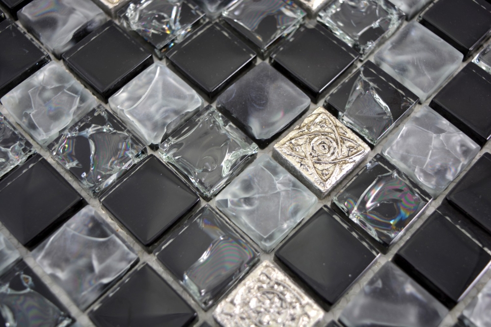 Mosaique Mix Translucide Resin mix gris noir mat - 10 feuilles de mosaique