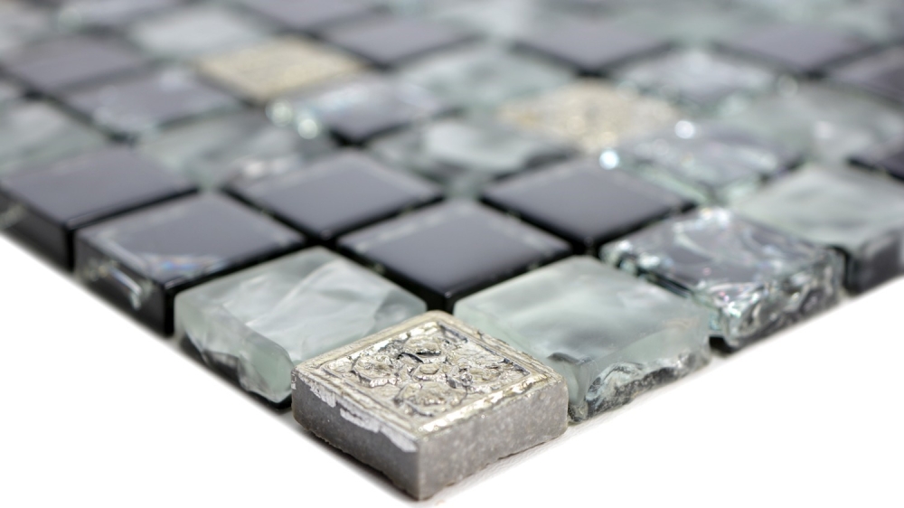 Mosaique Mix Translucide Resin mix gris noir mat - 10 feuilles de mosaique