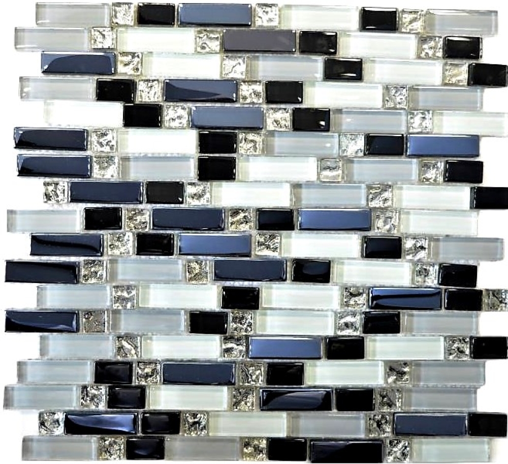 Mosaik Verbundoptik Transluzent Crystal mix weiss grau schwarz glaenzend - 10 Mosaikblaetter