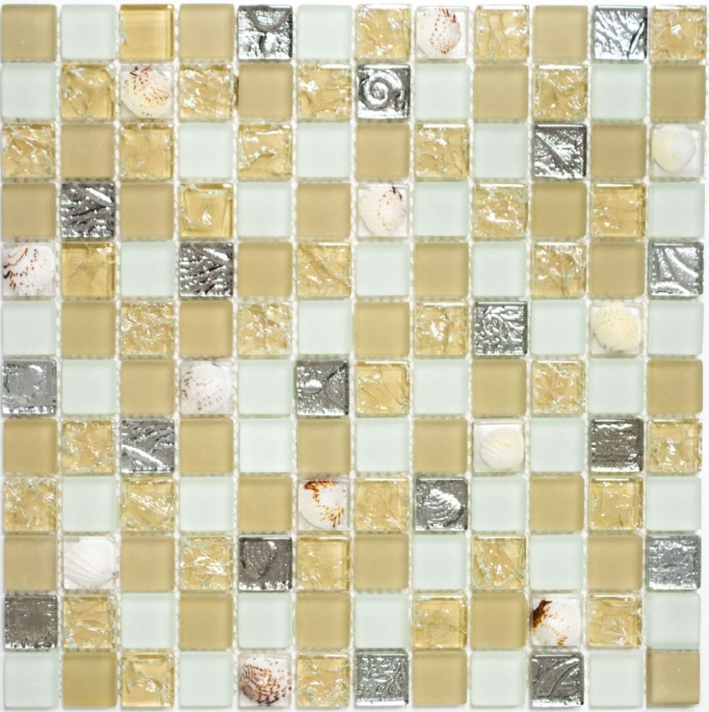 Mosaique de coquillages Mosaique de verre blanc beige argent Carrelage 82B-0112