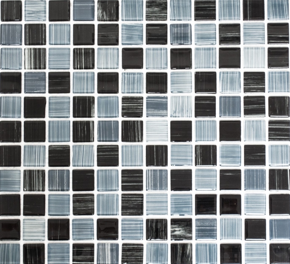 Mosaik Strichoptik Transluzent Crystal strichschwarz weiss glaenzend - 10 Mosaikblaetter