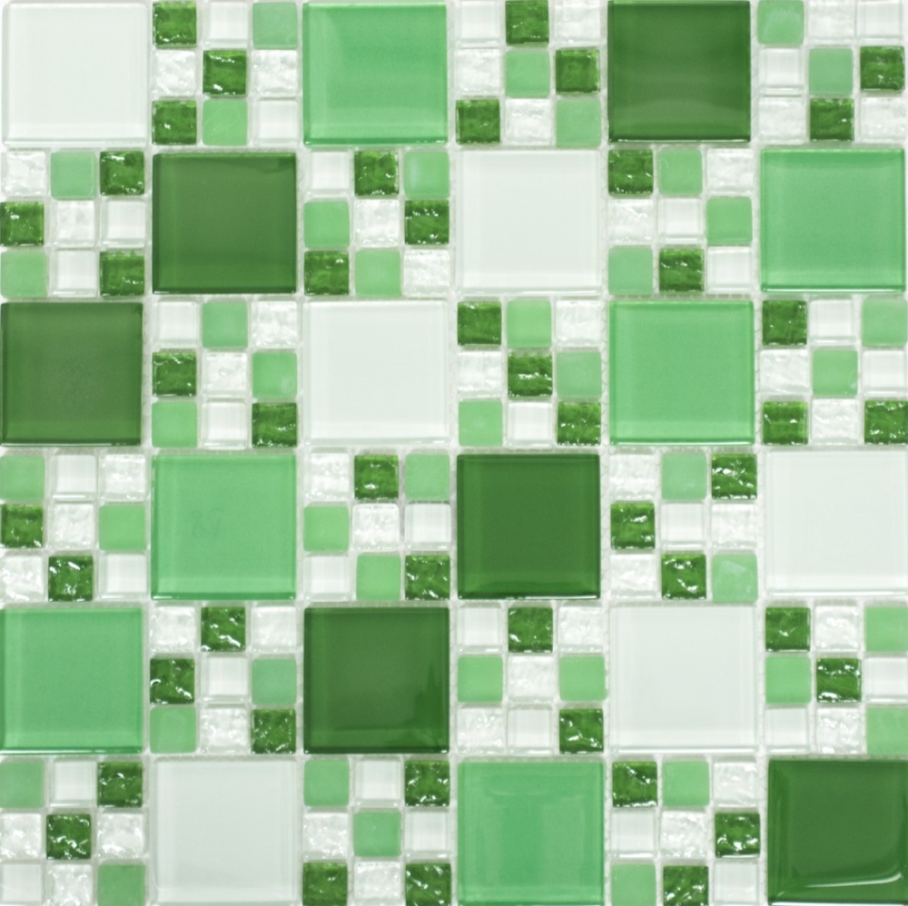 Glasmosaik Mosaikfliese Weiß Smaragdgrün Pastellgrün Fliesenspiegel Küche - 78-0504