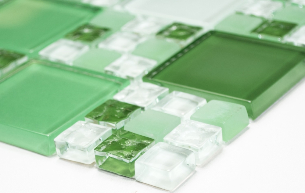 Mosaique de verre Carreau de mosaique blanc vert emeraude vert pastel Carrelage cuisine - 78-0504