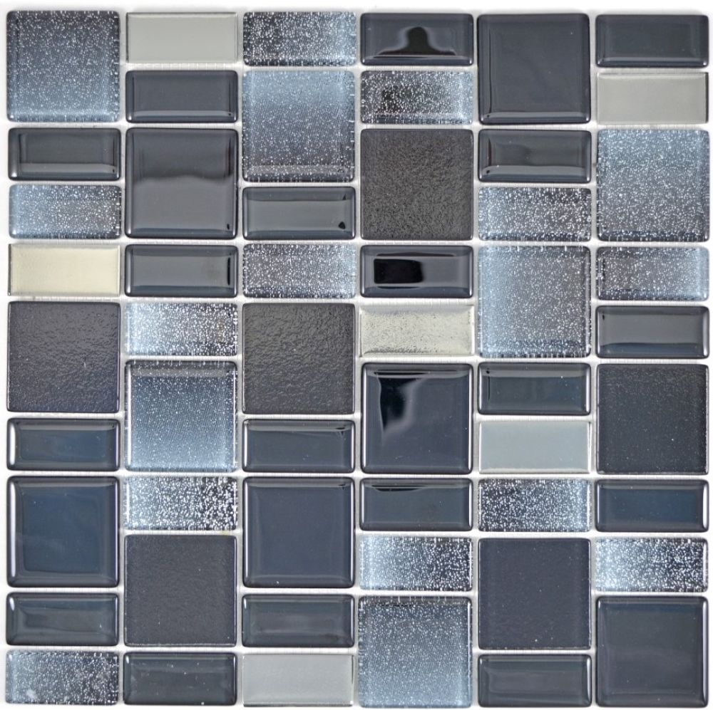 Mosaique Translucide Crystal noir brillant - 10 feuilles de mosaique