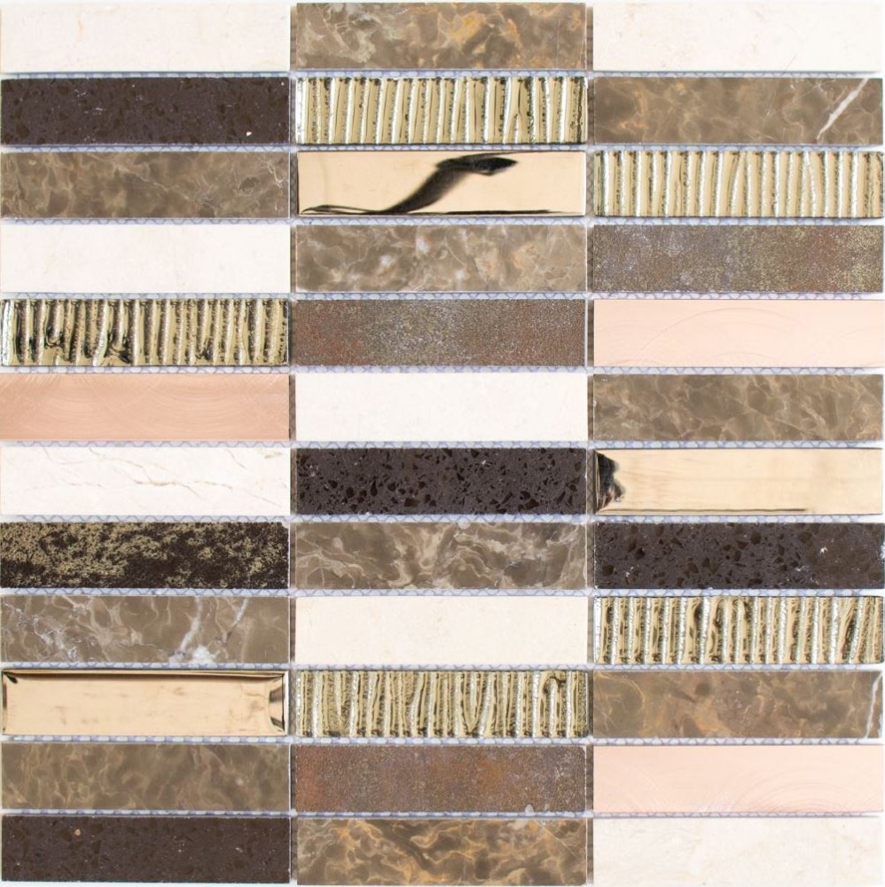Riemchen Rechteck Mosaikfliesen Glasmosaik Aluminium Naturstein beige braun silber schwarz Fliesenspiegel Wand WC - 87-48X