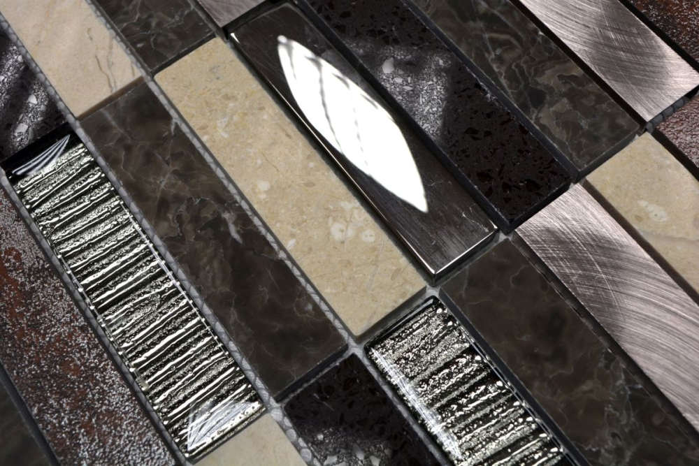 Mosaico Rectangulo Mosaico de vidrio Piedra artificial Alu EP mix beige marron Mix Translucido Composite Aluminio Cross bond look plata negro mate